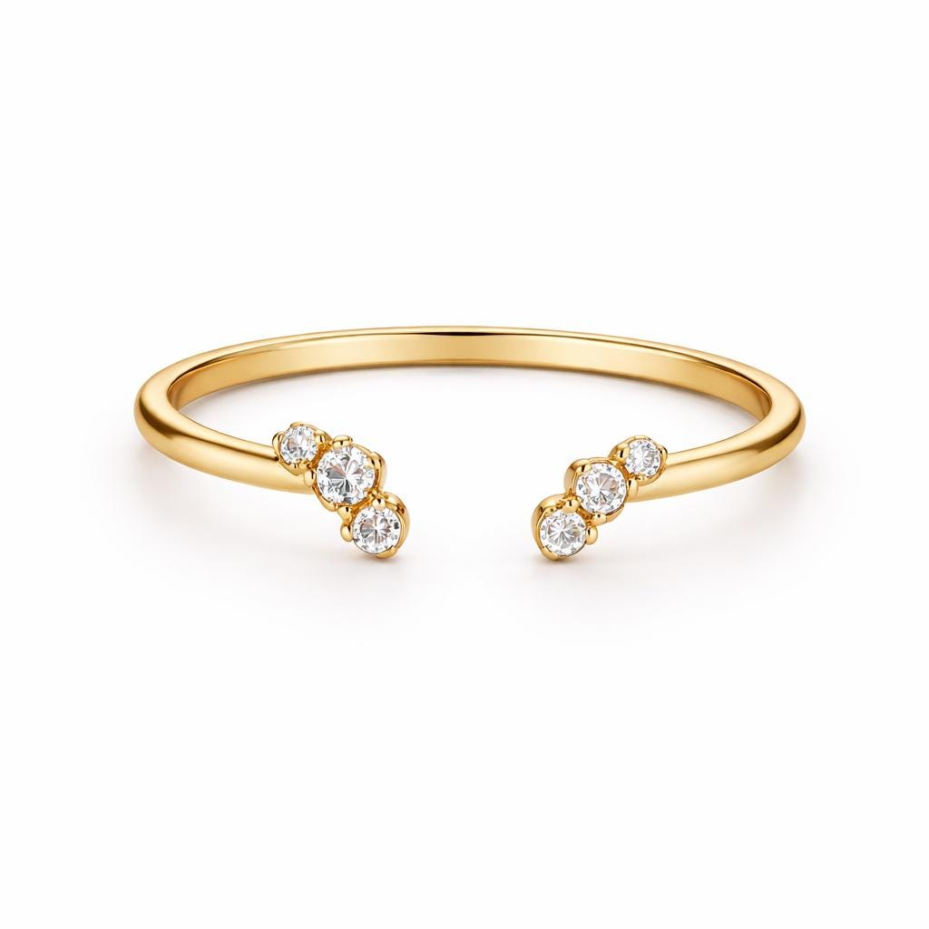Dainty Sterling Silver Open Ring – Triple CZ Adjustable Band
