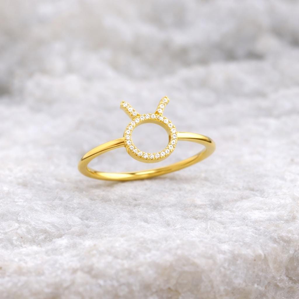 Taurus Zodiac Ring 925 Sterling Silver – Pavé CZ Bull Horn Astrology Jewelry