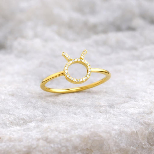 Taurus Zodiac Ring 925 Sterling Silver – Pavé CZ Bull Horn Astrology Jewelry