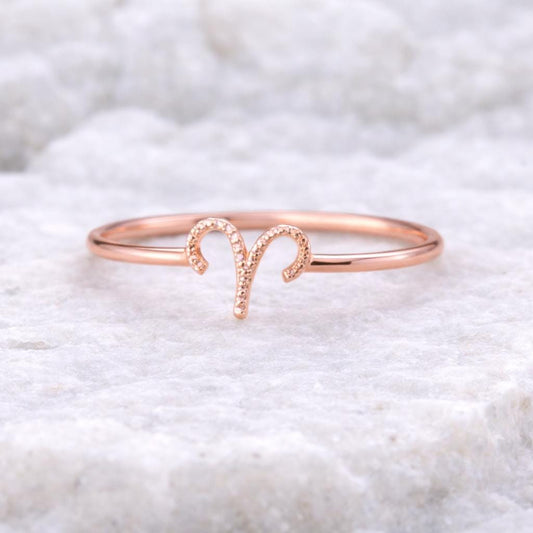 Sterling Silver Aries Zodiac Ring, Minimal Astrology Band, March April Birthstone Jewelry