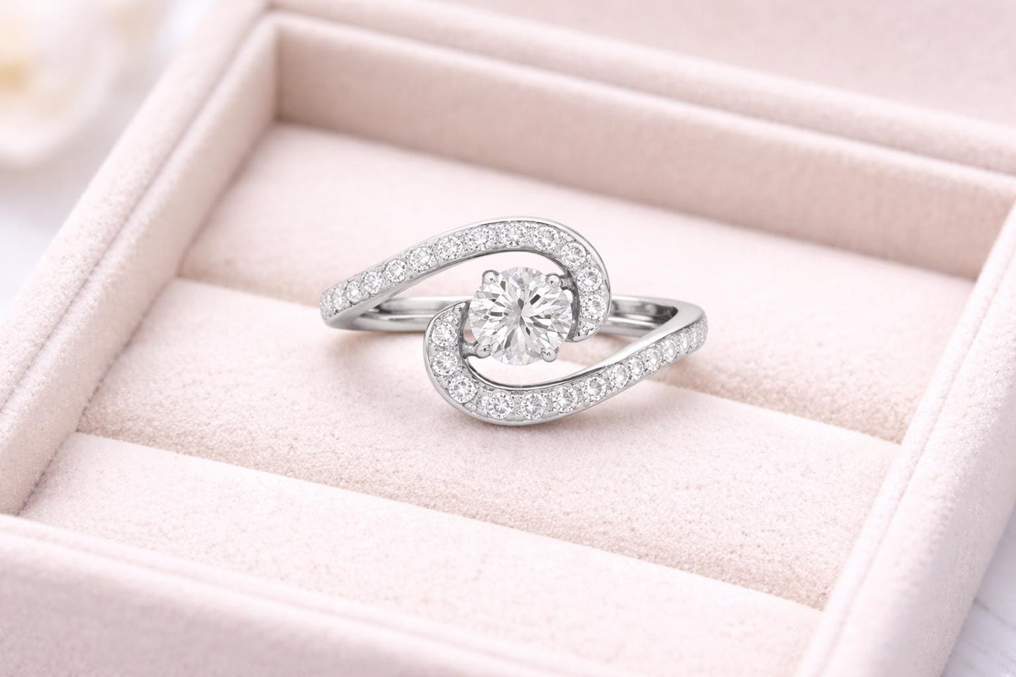 Sterling Silver Swirl Ring – Round CZ Pavé Bypass Design
