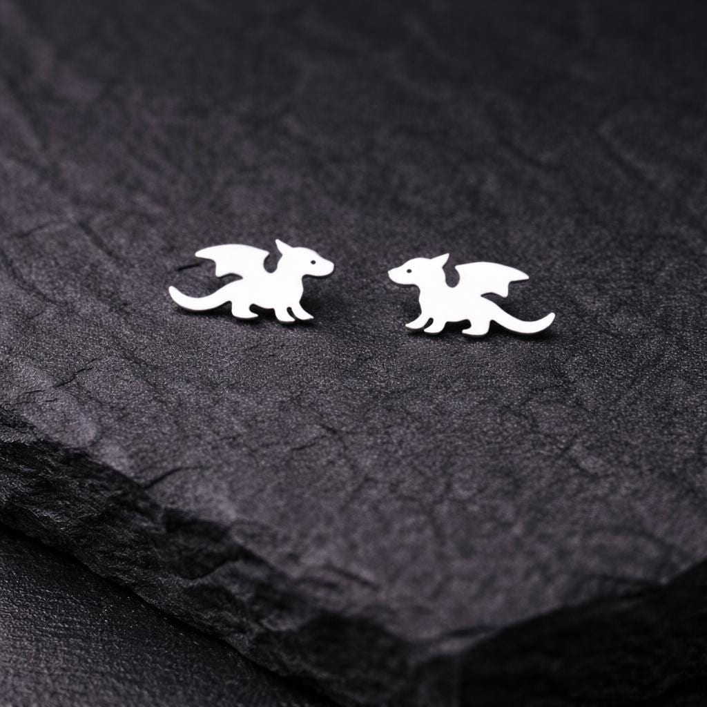 Sterling Silver Winged Dragon Stud Earrings – Fantasy Animal Jewelry