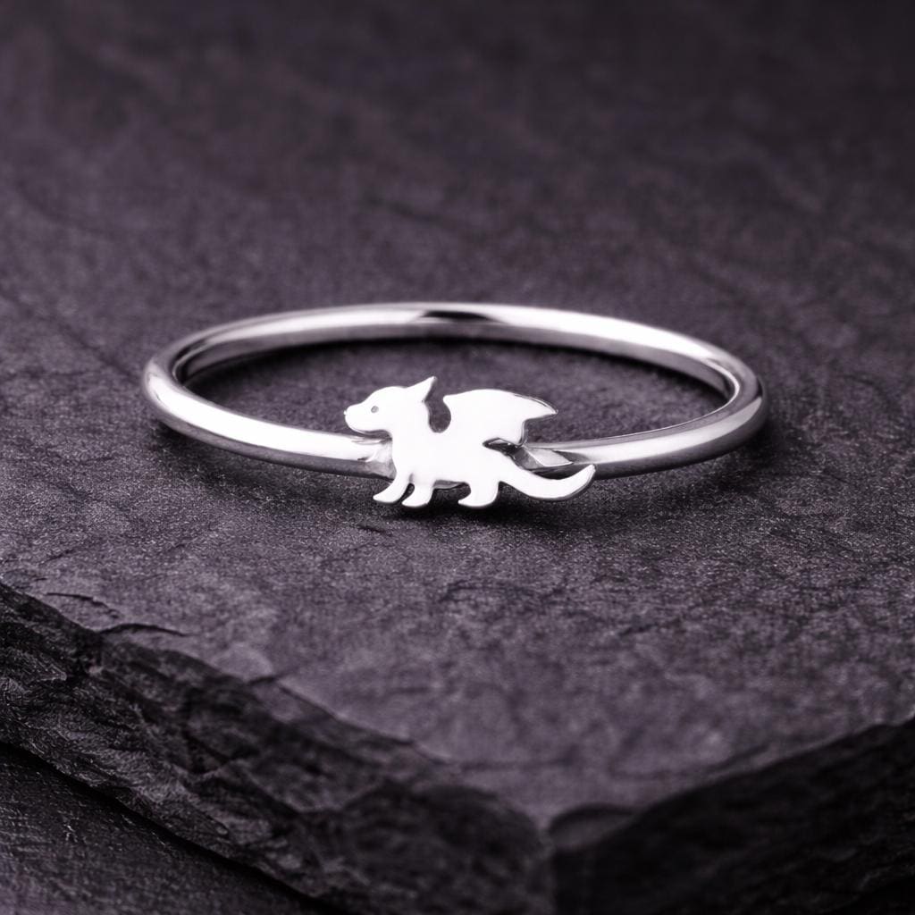 925 Sterling Silver Dragon Ring – Minimal Winged Band – Tiny Fantasy Animal Ring