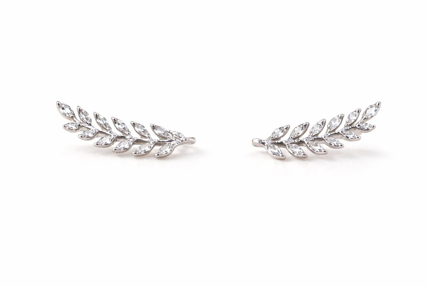 Sterling Silver Leaf Ear Climber Earrings, Marquise CZ Vine Branch Jewelry