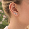 Sterling Silver Leaf Ear Climber Earrings, Marquise CZ Vine Branch Jewelry