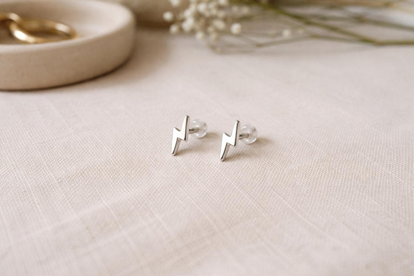 925 Sterling Silver Lightning Bolt Stud Earrings – Tiny Thunder Studs – Minimal Everyday Jewelry