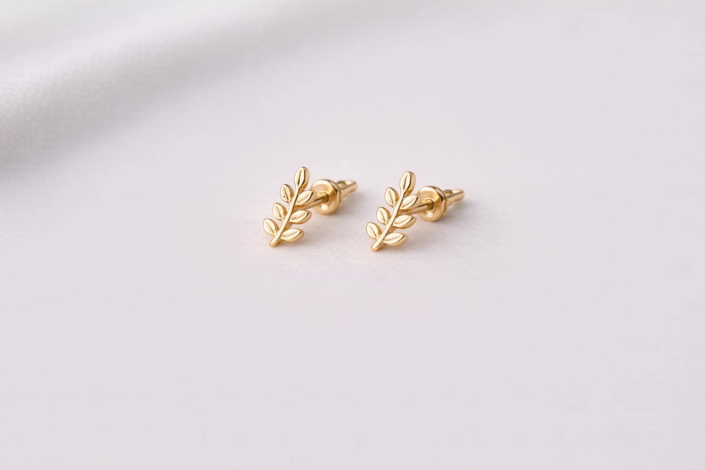 925 Sterling Silver Leaf Stud Earrings – Tiny Branch Leaf Studs – Minimal – Everyday Jewelry