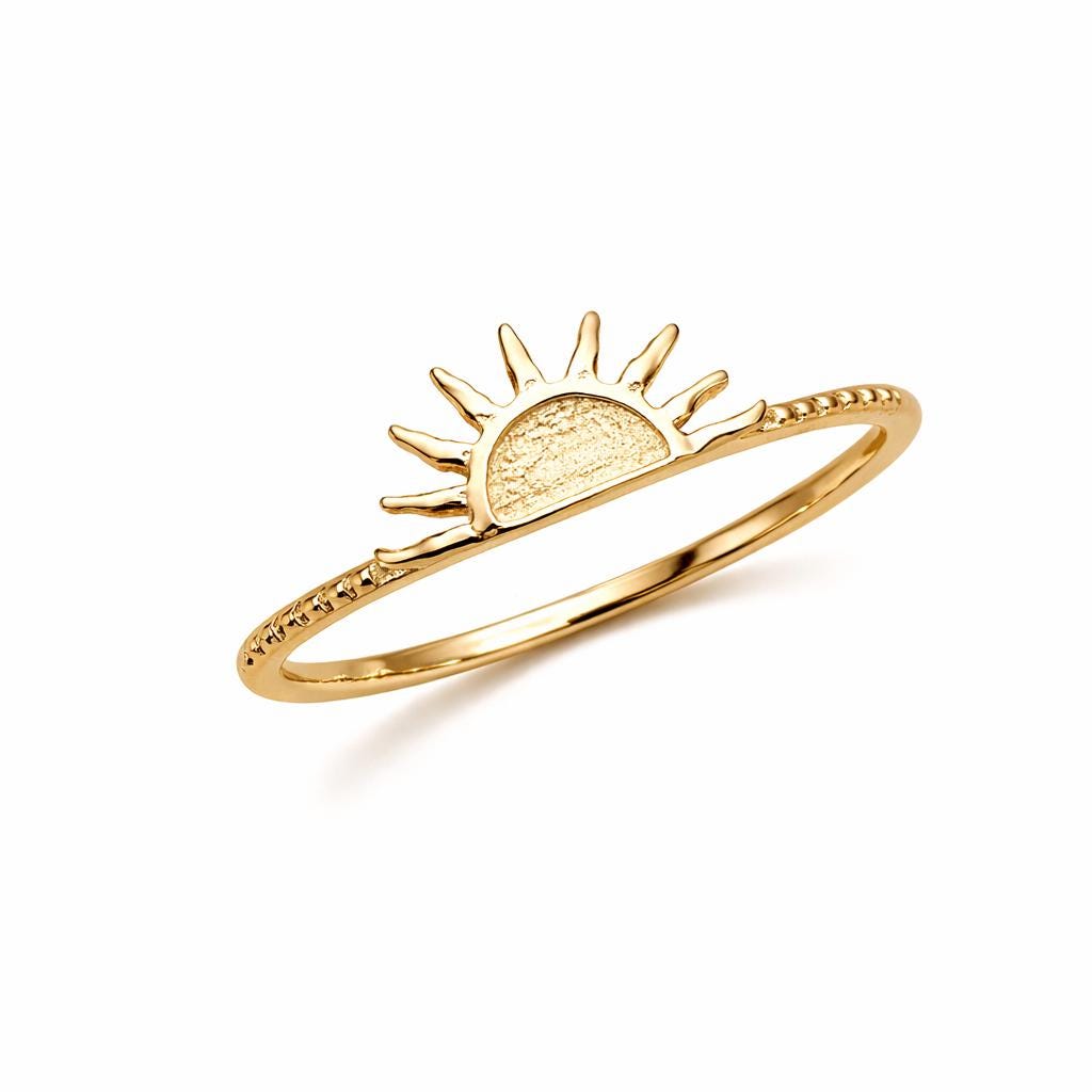925 Sterling Silver Sunburst Ring, Minimalist Celestial Stacking Band, Boho Jewelry