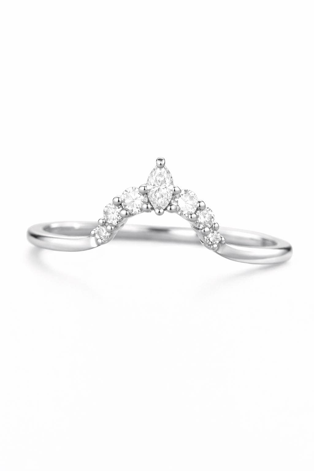 925 Sterling Silver Marquise Chevron CZ Ring, Dainty Stacking Wedding Band