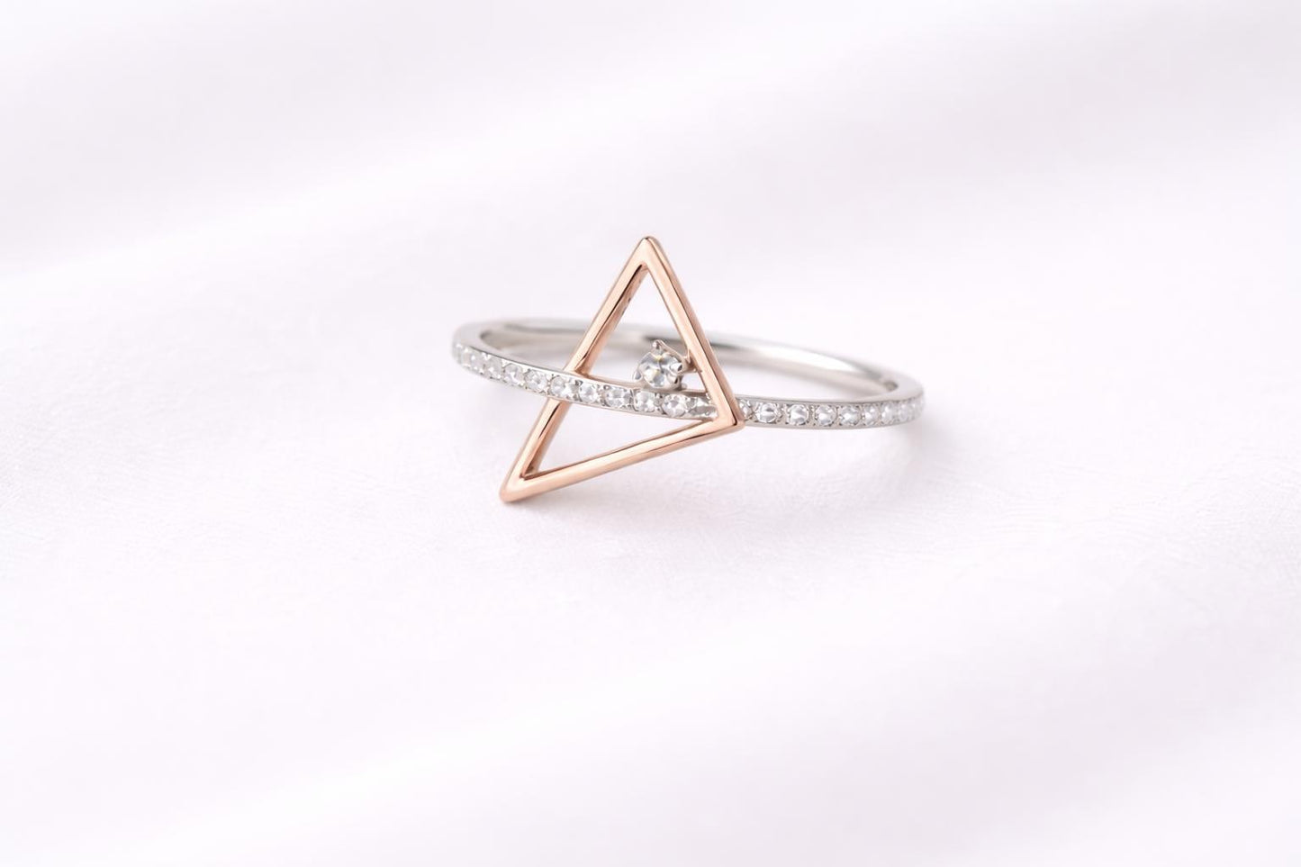 Sterling Silver Triangle Ring – CZ Pavé Geometric Stacking Ring