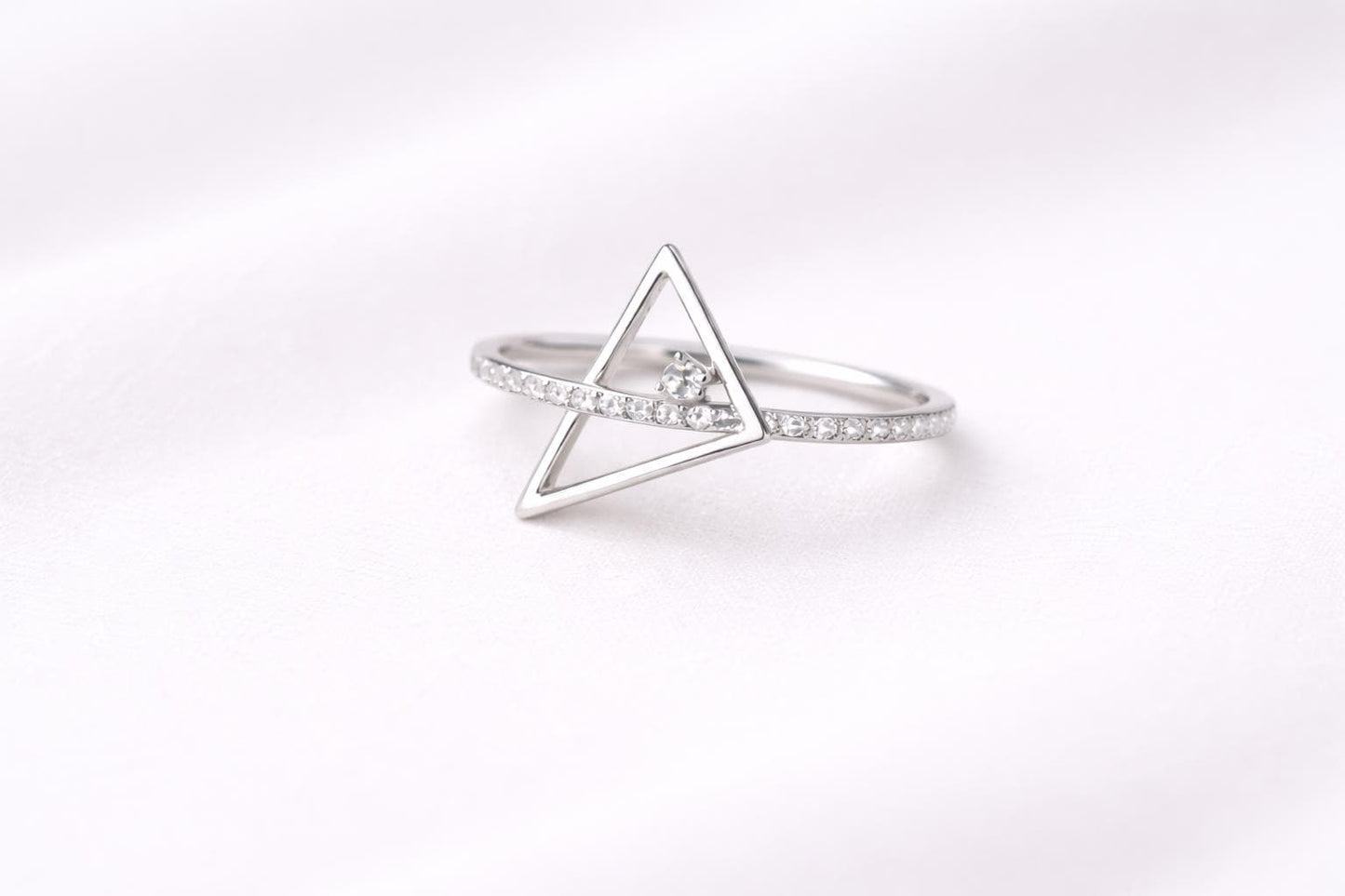 Sterling Silver Triangle Ring – CZ Pavé Geometric Stacking Ring
