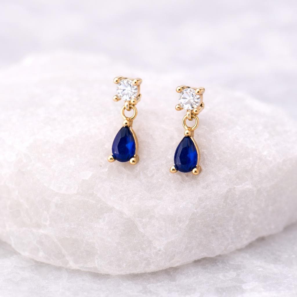 Sapphire Blue CZ Sterling Silver Drop Earrings – Dainty Wedding Jewelry