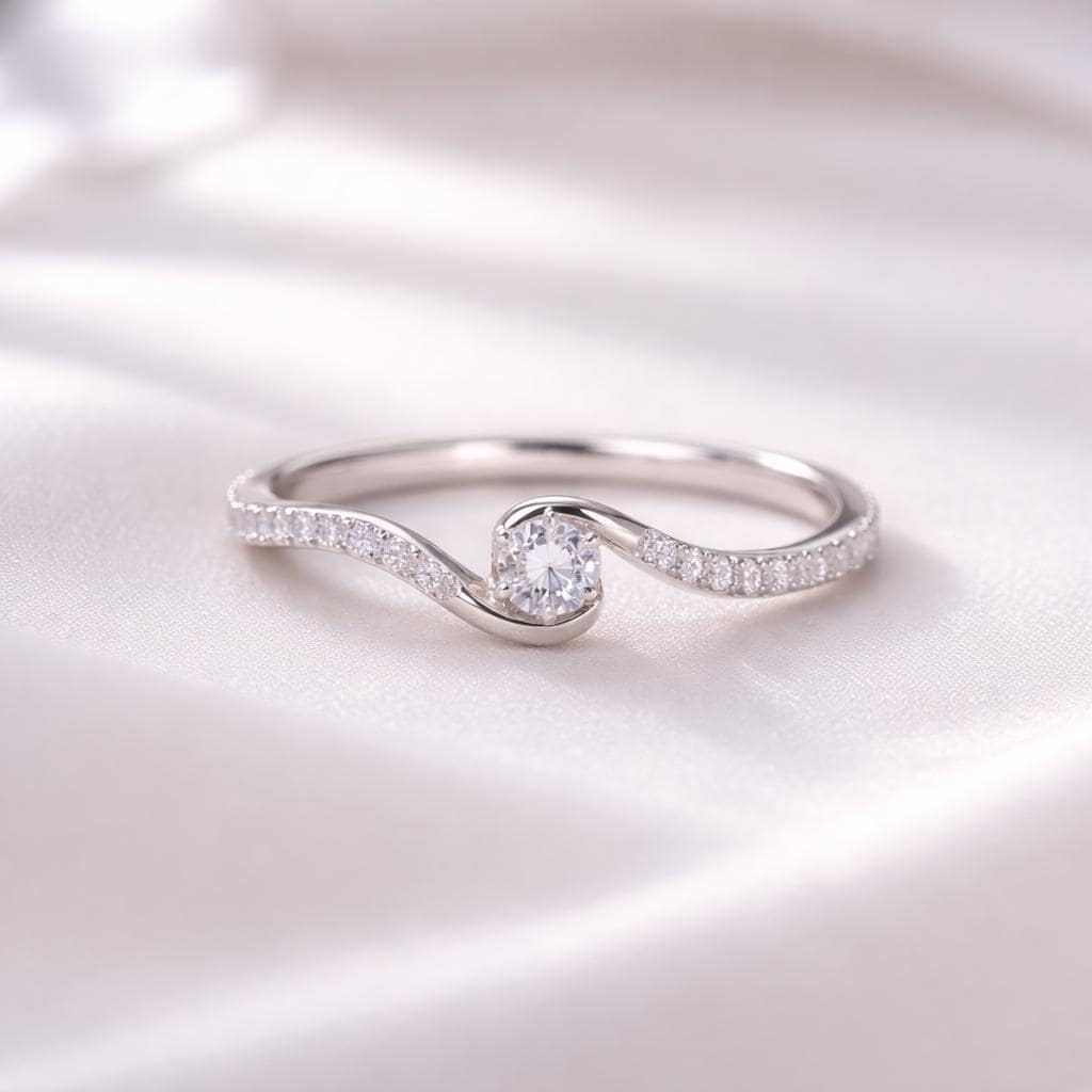 925 Sterling Silver Wave CZ Ring, Minimalist Pave Band, Promise Engagement Ring