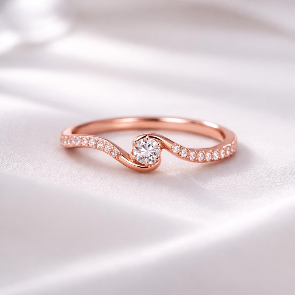 925 Sterling Silver Wave CZ Ring, Minimalist Pave Band, Promise Engagement Ring