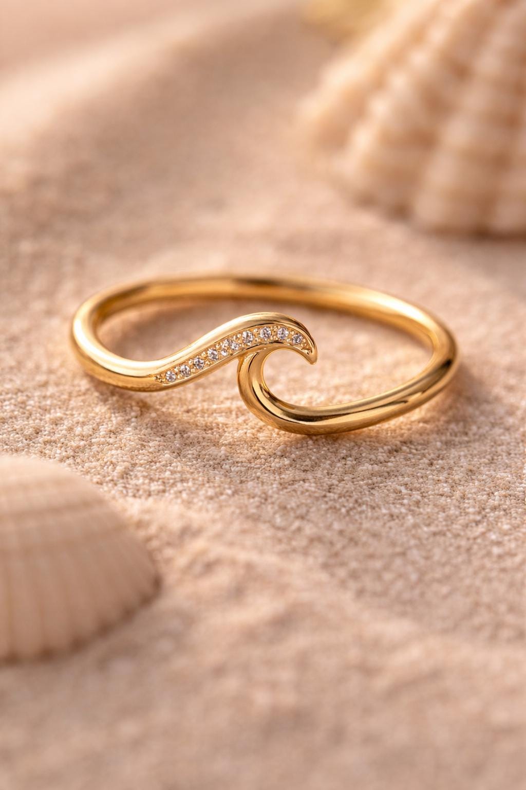 Sterling Silver Wave CZ Ring, Minimalist Beach Band, Ocean Inspired Jewelry