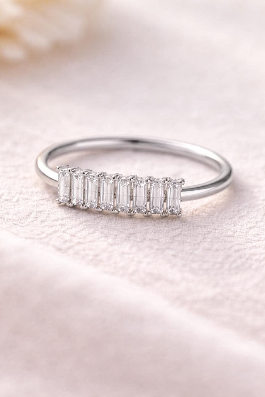 925 Sterling Silver Baguette CZ Bar Ring, Minimalist Stacking Band, Elegant Modern Jewelry