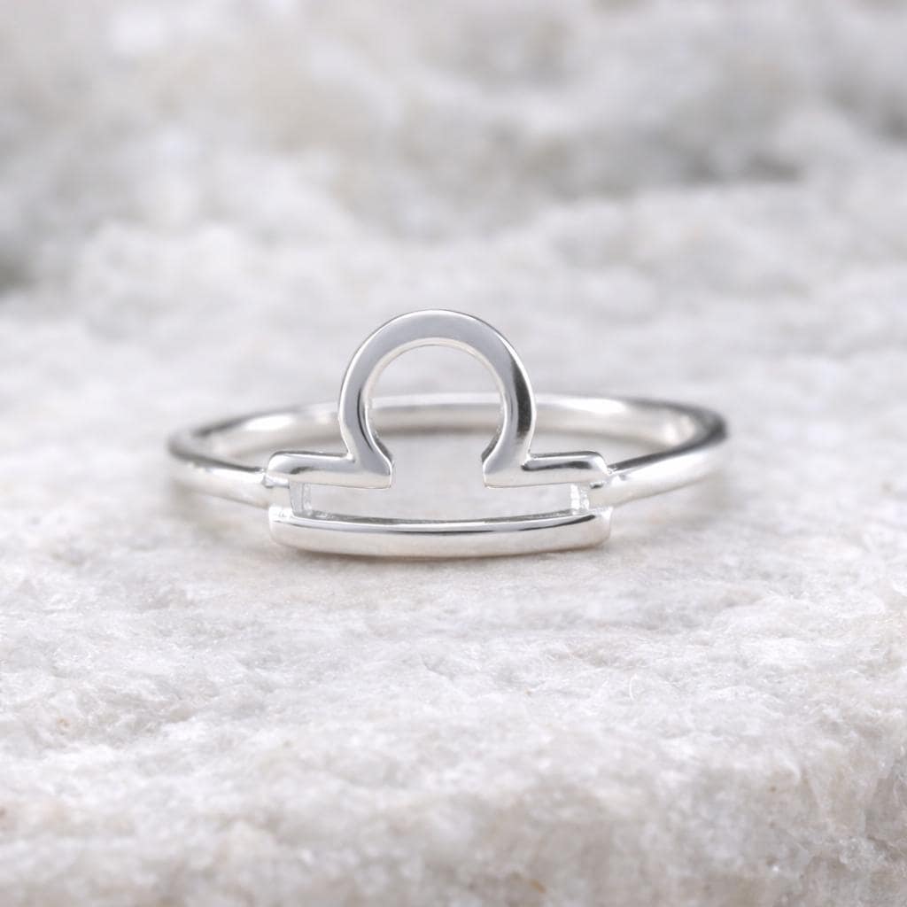 Sterling Silver Libra Zodiac Ring, Minimalist Astrology Band, September October Jewelry