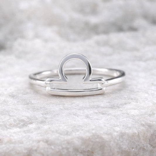 Sterling Silver Libra Zodiac Ring, Minimalist Astrology Band, September October Jewelry