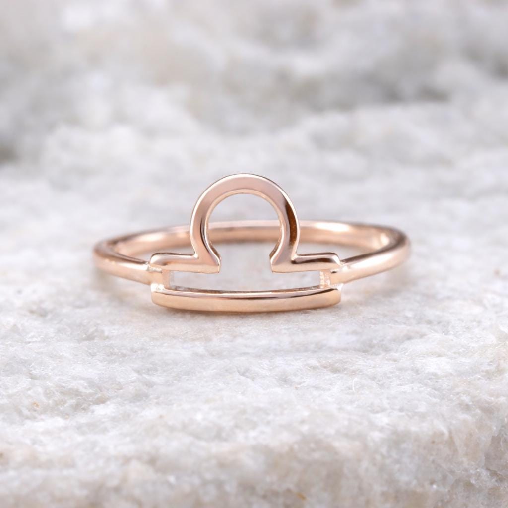 Sterling Silver Libra Zodiac Ring, Minimalist Astrology Band, September October Jewelry