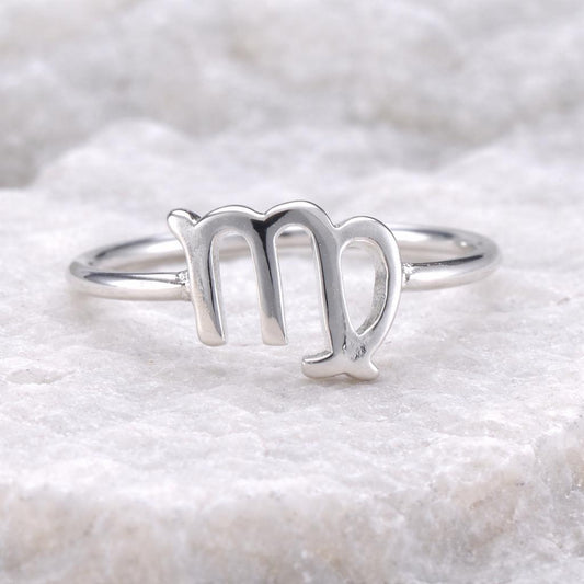 Sterling Silver Virgo Zodiac Ring – Minimal Astrology Band for August/September Birthdays
