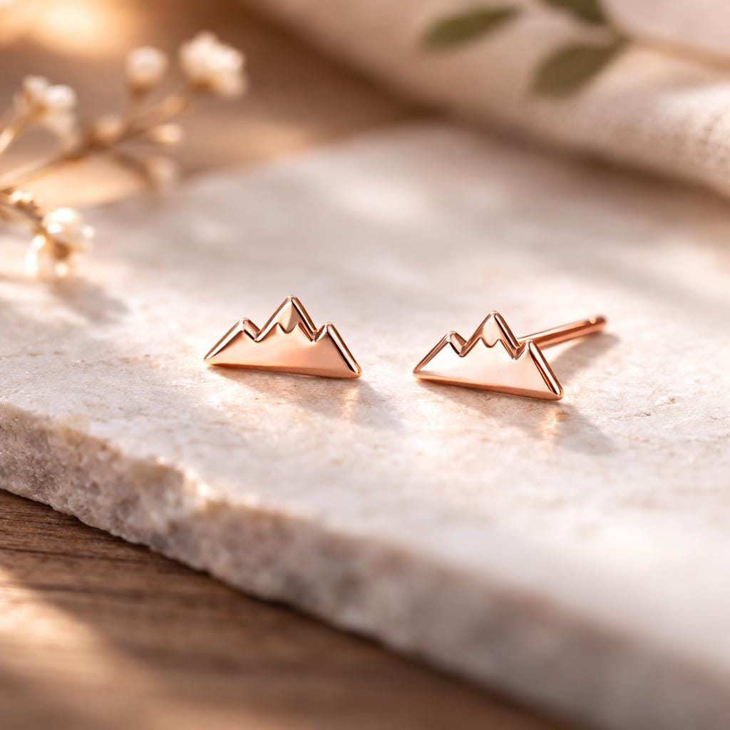 Sterling Silver Mountain Stud Earrings: Minimalist Geometric Nature Jewelry