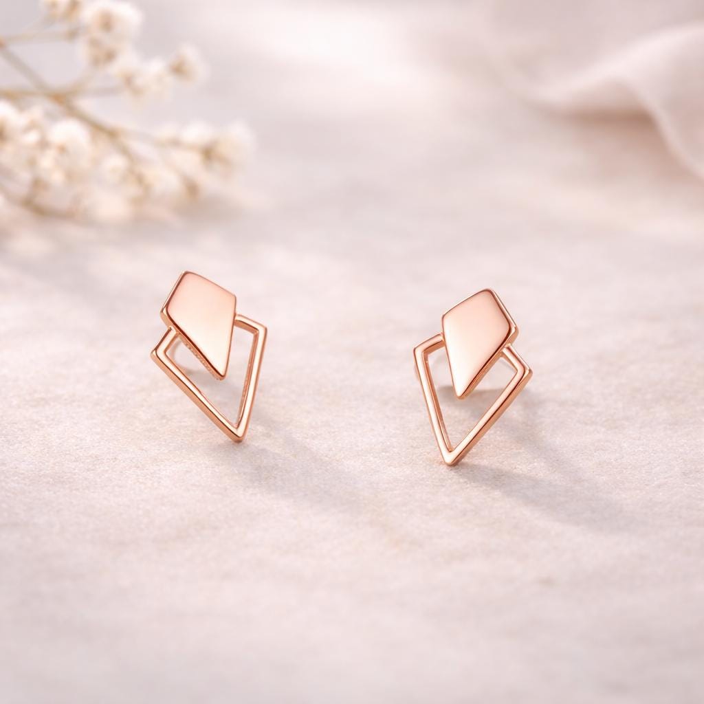 Sterling Silver Double Triangle Geometric Stud Earrings – Modern Minimalist Jewelry