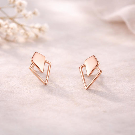 Sterling Silver Double Triangle Geometric Stud Earrings – Modern Minimalist Jewelry