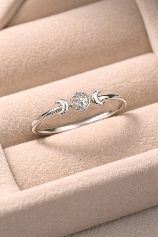 Sterling Silver Moon CZ Ring, Celestial Minimalist Stacking Band