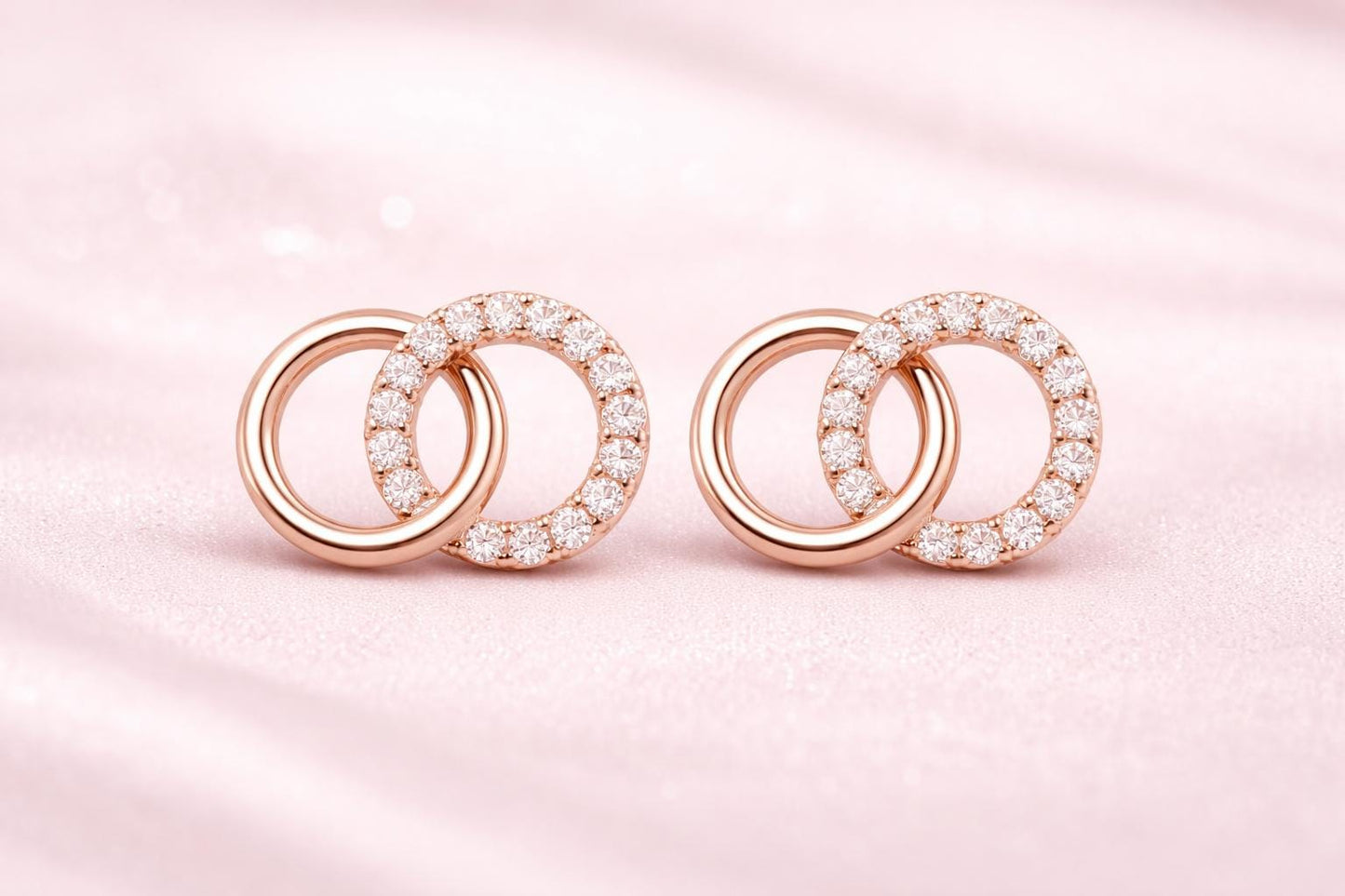 925 Sterling Silver Double Circle CZ Stud Earrings, Minimalist Geometric Pave Design