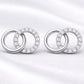 925 Sterling Silver Double Circle CZ Stud Earrings, Minimalist Geometric Pave Design