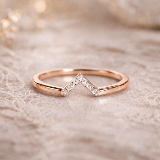 925 Sterling Silver Chevron CZ Ring, Minimalist V Shape Stacking Band
