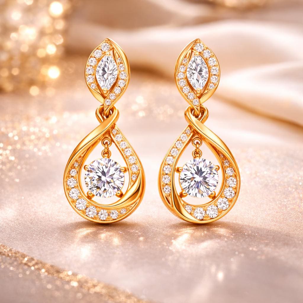 Sterling Silver CZ Teardrop Dangle Earrings, Bridal Twist Drop Bridal Jewelry