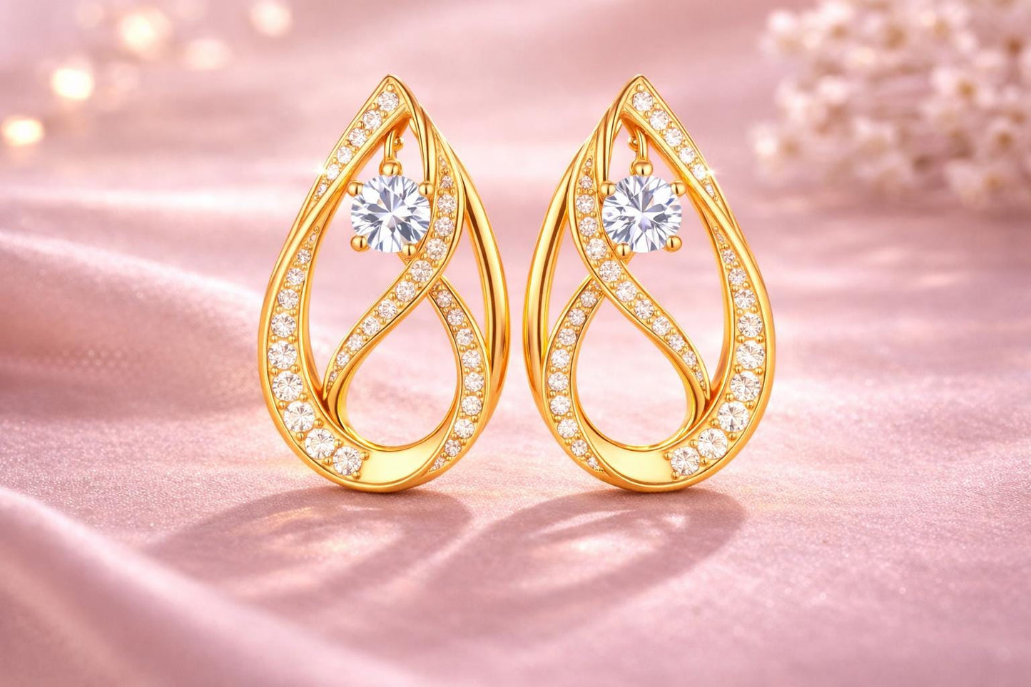 925 Sterling Silver CZ Teardrop Dangle Earrings, Twisted Bridal Wedding Jewelry