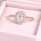 Sterling Silver Oval CZ Halo Engagement Ring, Pave Band Bridal Promise Jewelry