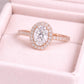 Sterling Silver Oval CZ Halo Engagement Ring, Pave Band Bridal Promise Jewelry