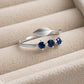 Sterling Silver Blue CZ Leaf Open Ring, Trio Stone Adjustable Band