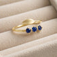 Sterling Silver Blue CZ Leaf Open Ring, Trio Stone Adjustable Band
