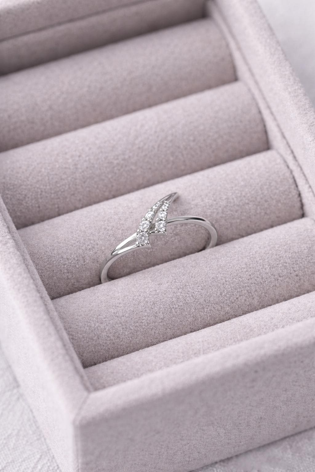 Sterling Silver Chevron CZ Ring, Minimal Double Band Illusion, Dainty V Shape Stackable