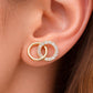 925 Sterling Silver Double Circle CZ Stud Earrings, Minimalist Geometric Pave Design