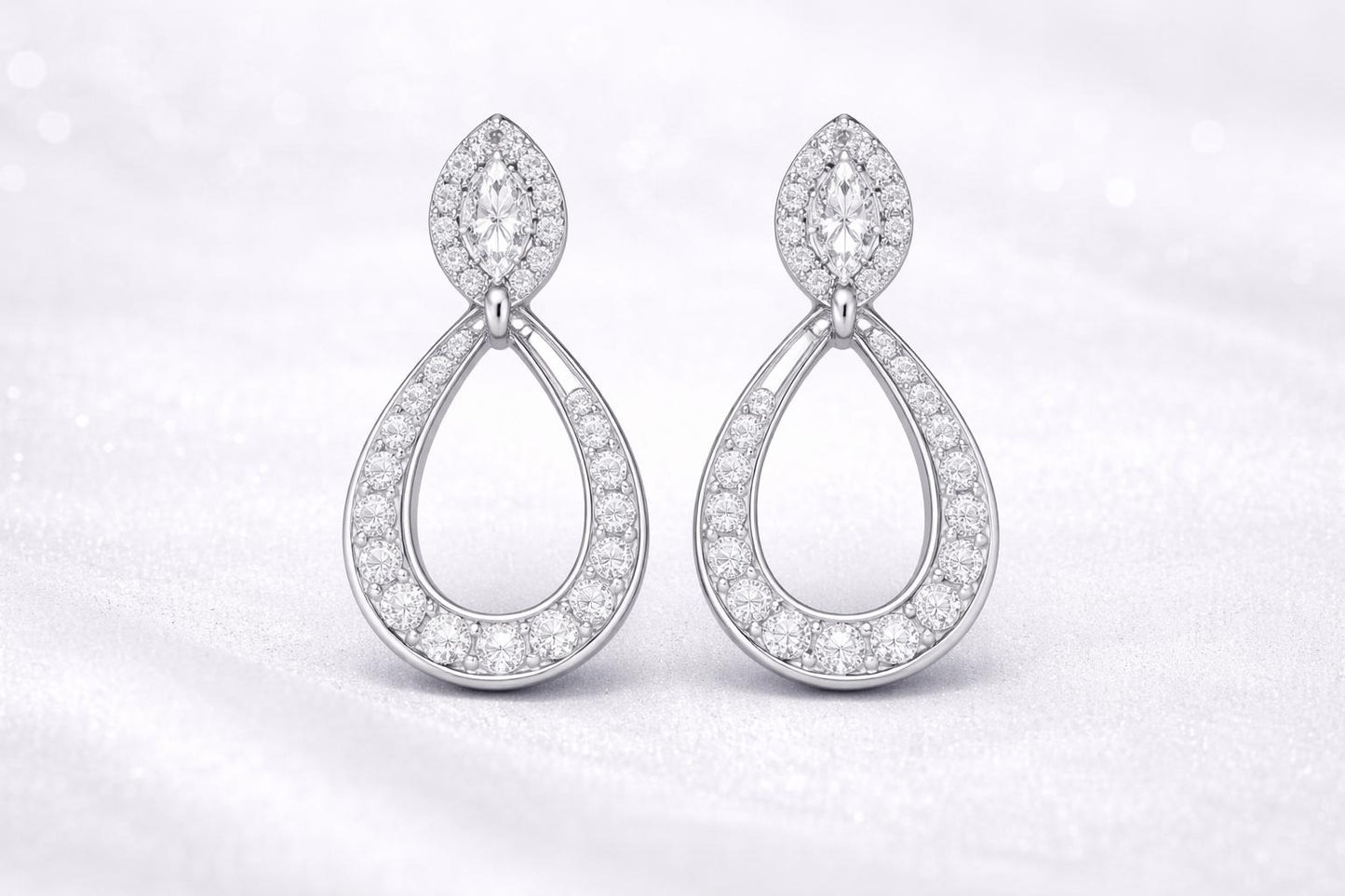 925 Sterling Silver Marquise CZ Drop Earrings, Teardrop Halo Bridal Wedding Jewelry