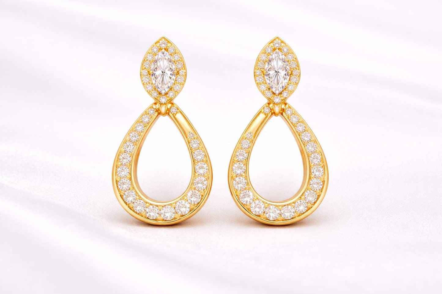 925 Sterling Silver Marquise CZ Drop Earrings, Teardrop Halo Bridal Wedding Jewelry