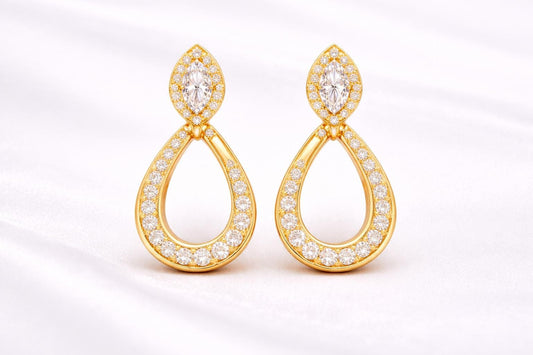 925 Sterling Silver Marquise CZ Drop Earrings, Teardrop Halo Bridal Wedding Jewelry