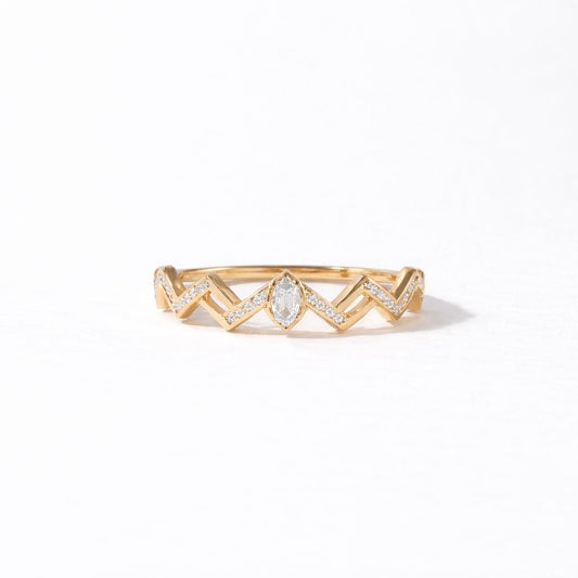 Sterling Silver Crown Ring, Marquise CZ Chevron Band, Stackable Wedding Ring