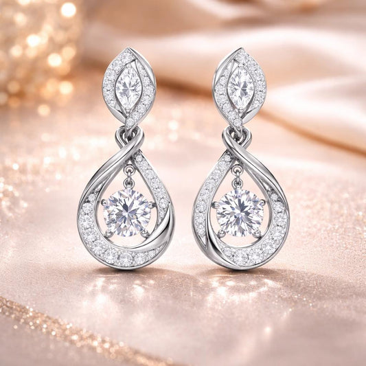 Sterling Silver CZ Teardrop Dangle Earrings, Bridal Twist Drop Bridal Jewelry