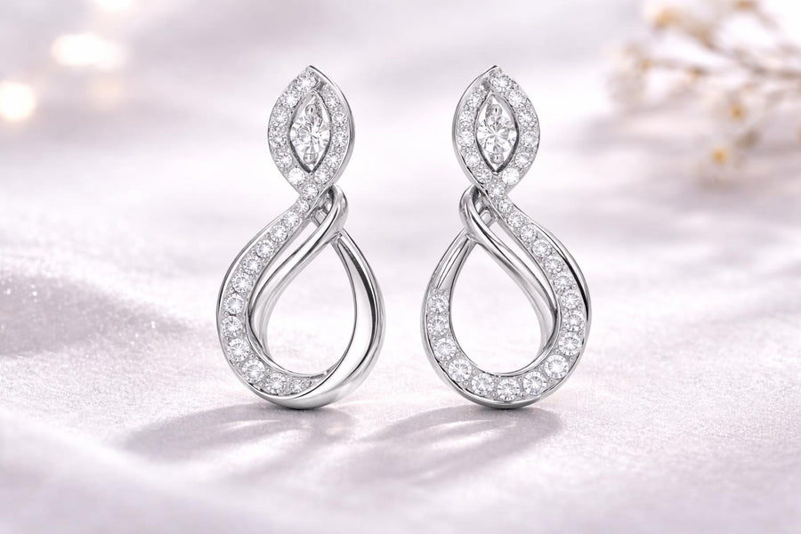 Sterling Silver Infinity CZ Teardrop Dangle Earrings, Elegant Pave Bridal Wedding Jewelry