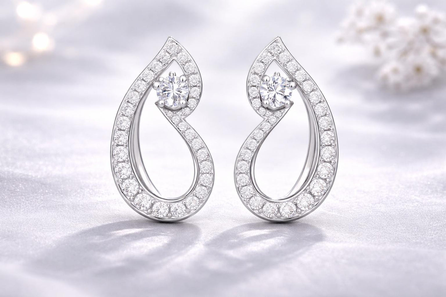 Sterling Silver Teardrop CZ Flame Earrings, Elegant Bridal Drop Jewelry