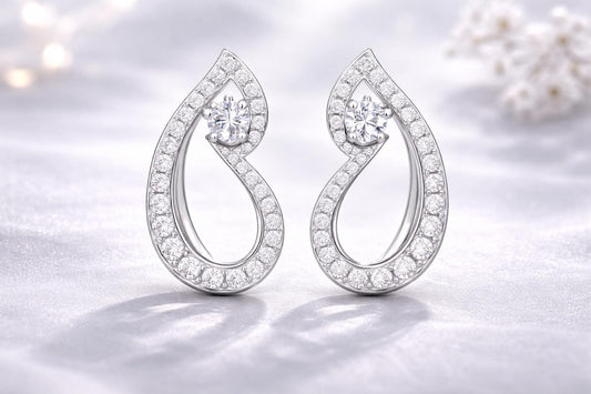 Sterling Silver Teardrop CZ Flame Earrings, Elegant Bridal Drop Jewelry