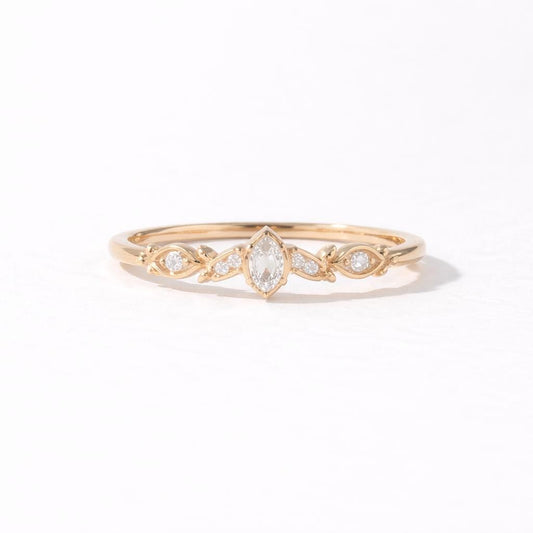 925 Sterling Silver Marquise CZ Vine Ring, Vintage Leaf Wedding Band, Nature Stackable Gift