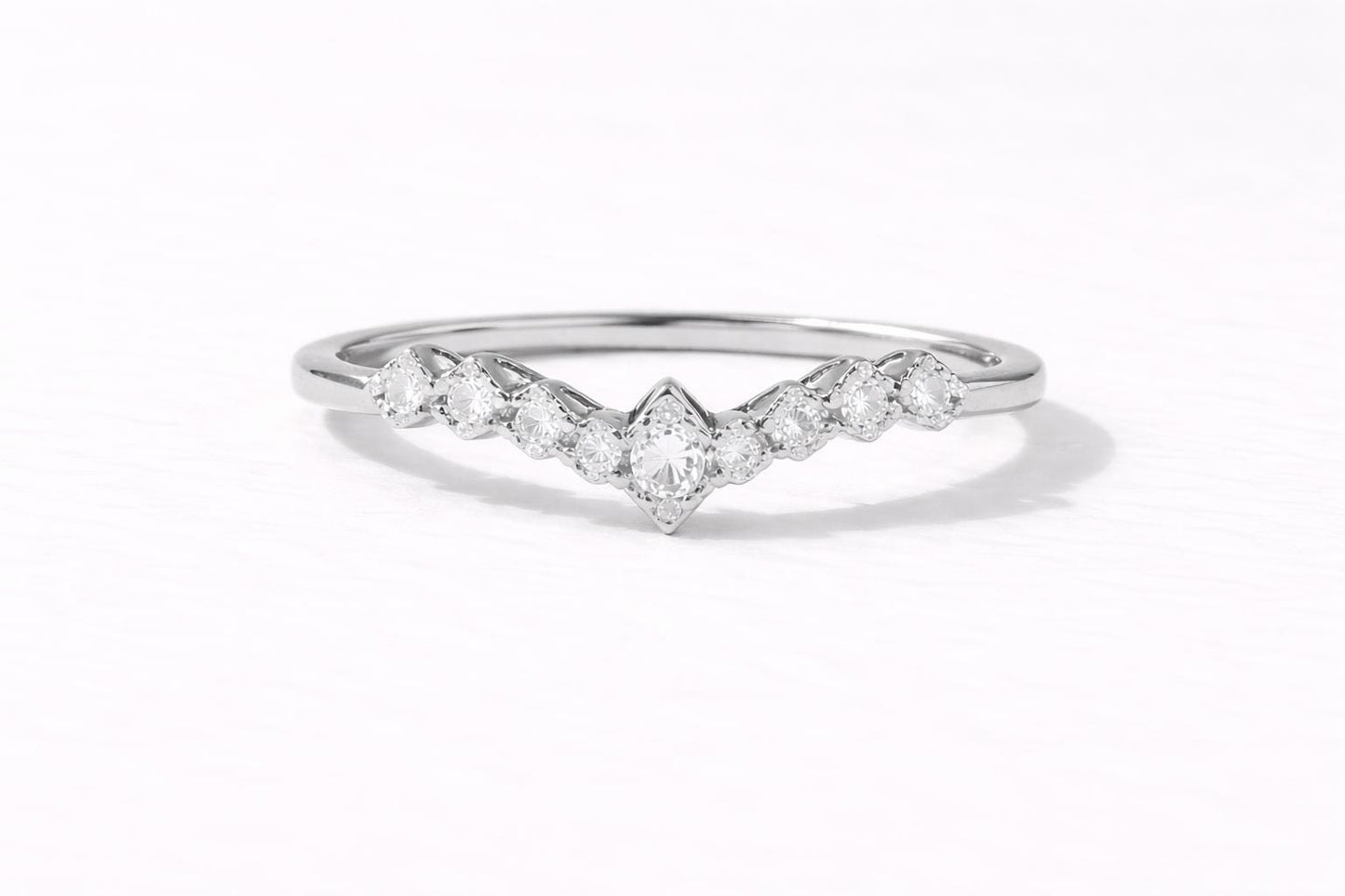 925 Sterling Silver Chevron CZ Ring, Minimal Stacking Wedding Band