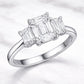 Emerald Cut Moissanite Three Stone Ring, 925 Sterling Silver Engagement Ring